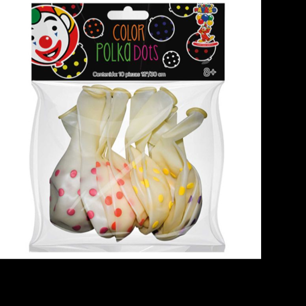 GLOBOS PAYASO 12 COL. POLKA DOTS SURT. BOL. C10 C.10